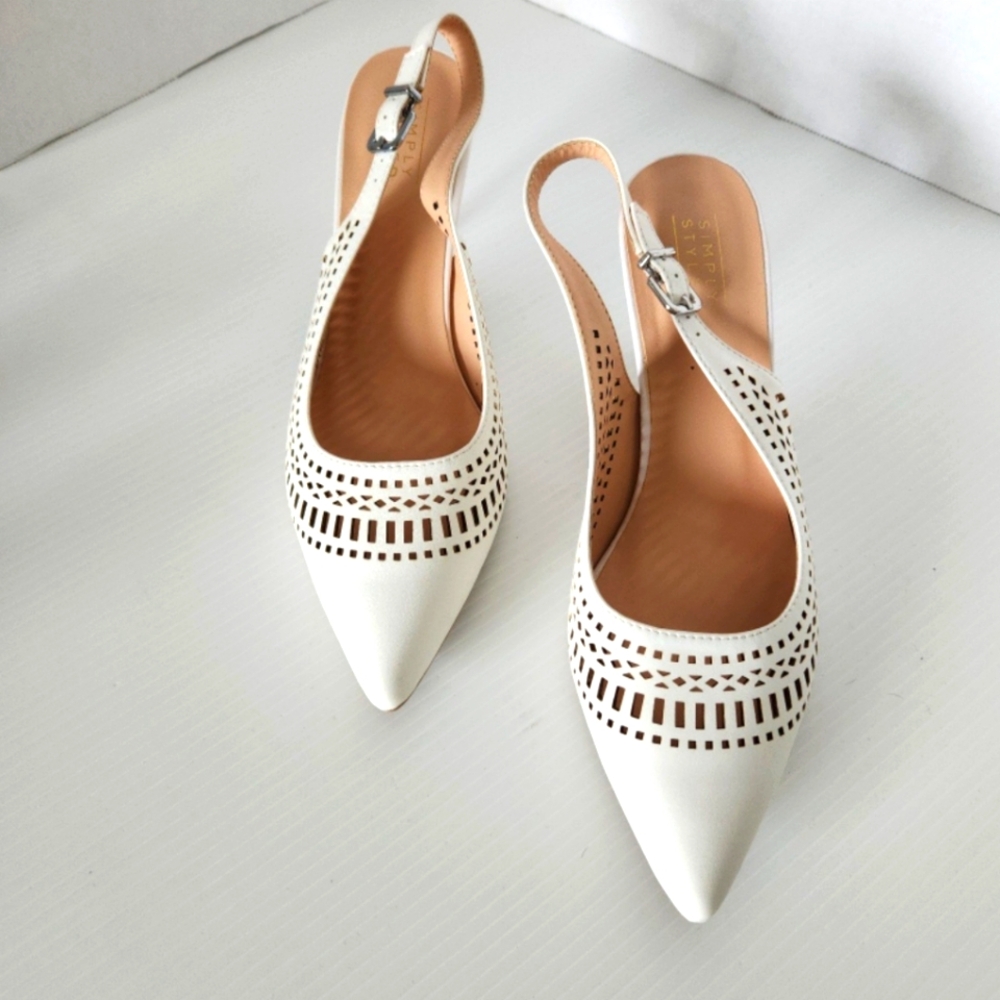 Simply Styled Elegant White Slingback Heels 9